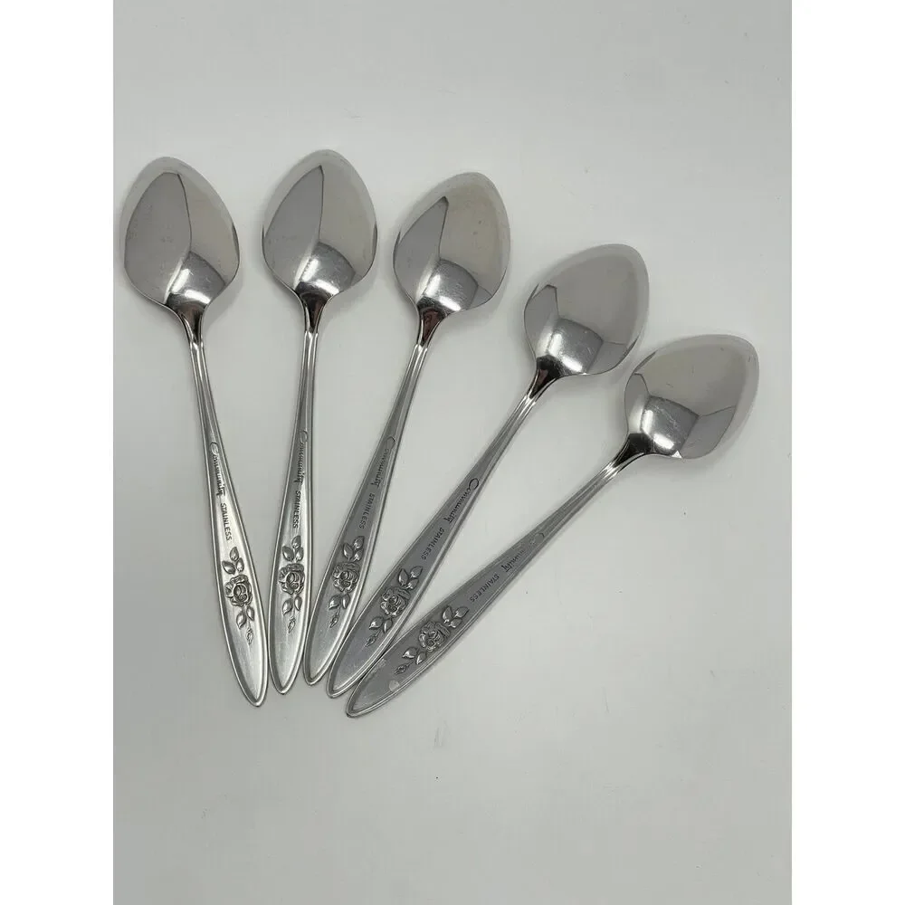 Vintage Oneida Community ROSE SHADOW Stainless Dinner Tea Spoons 6.25
